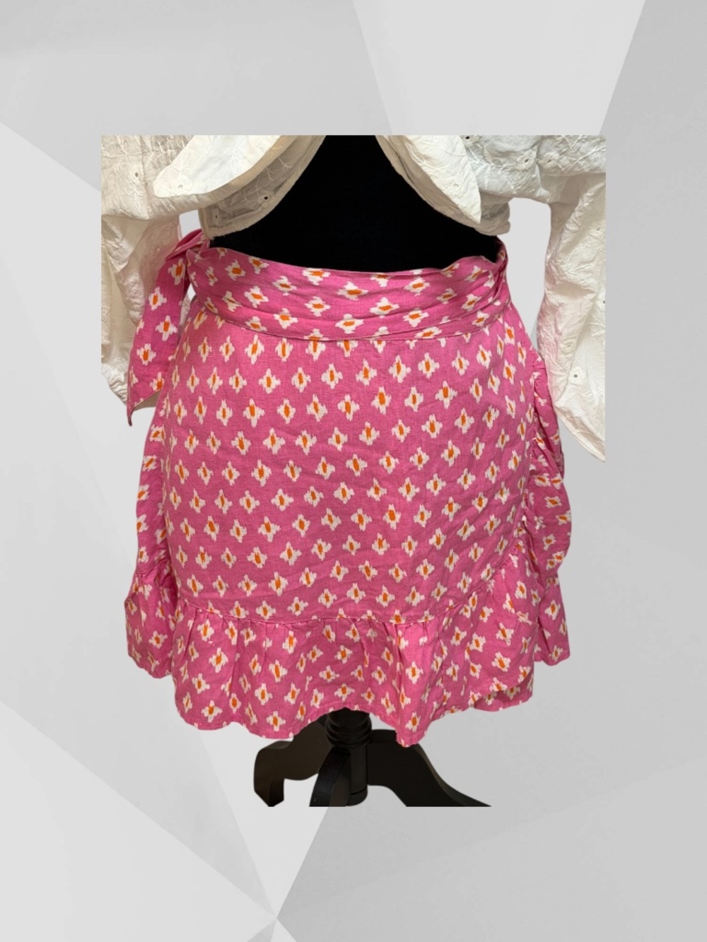 AERIE Linen/Blend True Wrap Skirt Ruffled Hem. Pretty Pink Background. M. NWOT